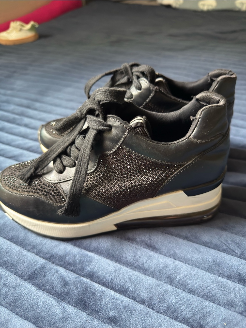 Karl Lagerfeld Black Crystal Mesh Platform Sneakers with Cream Sole - Picture 3 of 14